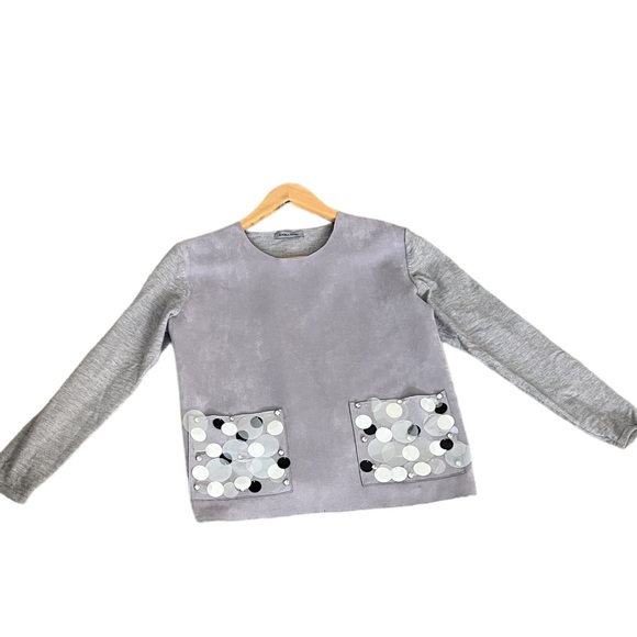 Angela Mara Mixed Textiles Sweater - Picture 1 of 5